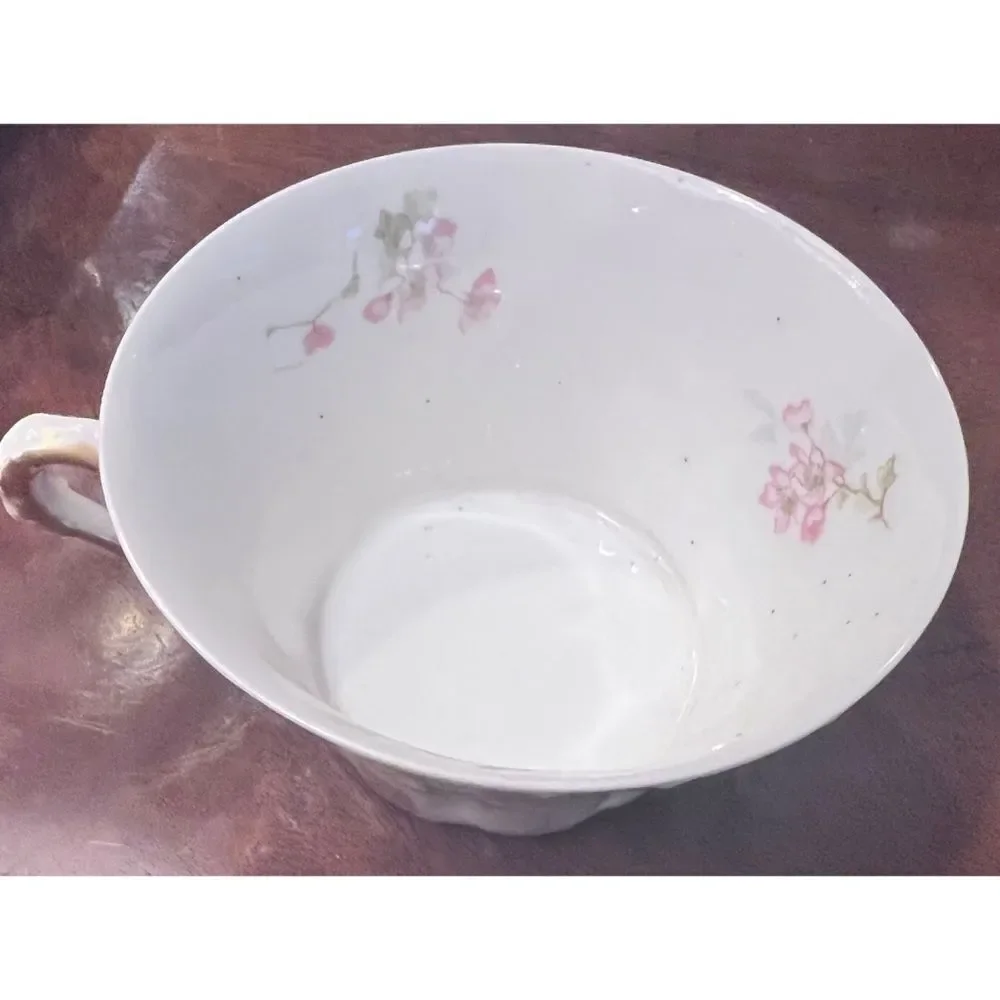 Porcelain Haviland Limoges France tea cup saucer pink green floral gold accent